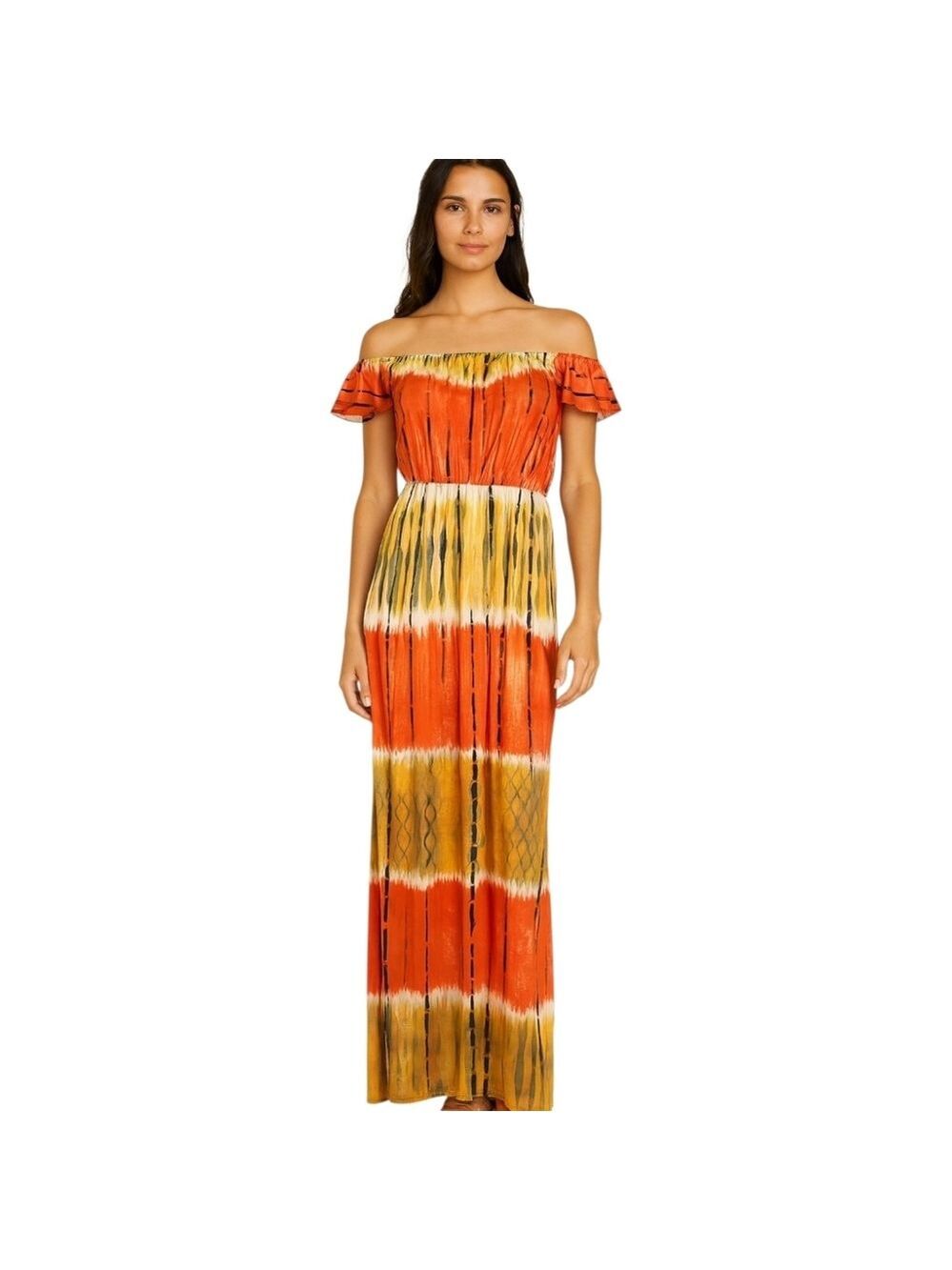 Biubiu Orange Multi-Color Off Shoulder Sleeveless Long Maxi Dress Sze Small NWOT